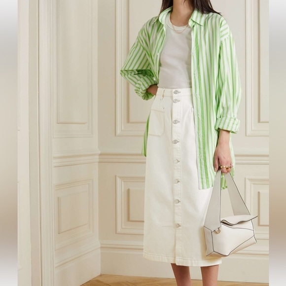 FRAME Le Bardot Midi Skirt W/ Button Front Closure Ecru Denim Size 23 Resortwear - Picture 3 of 12